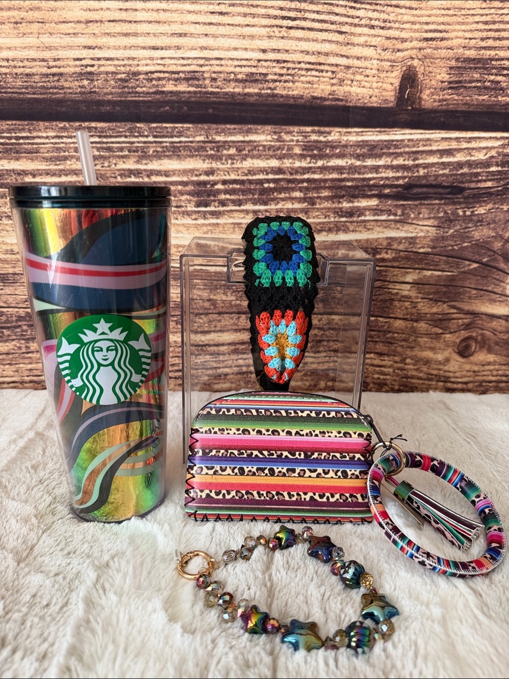 Starbucks Iridescent Rainbow Travel Tumbler with Multicolor Accessories